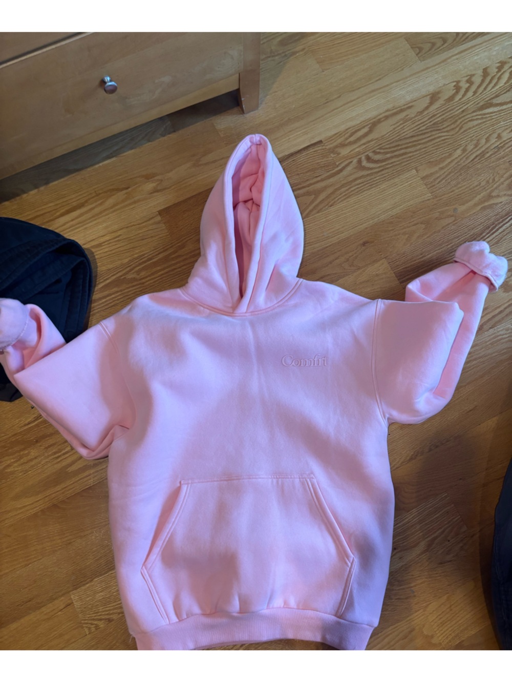 Light Pink Embossed 'Comfrt' Hoodie- size medium